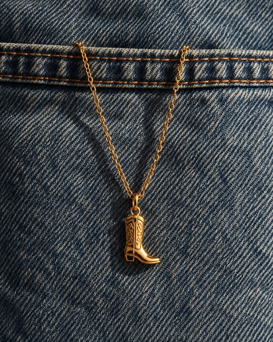 Goldene Halskette mit Cowboystiefel-Anhänger – Western Schmuck aus Edelstahl
