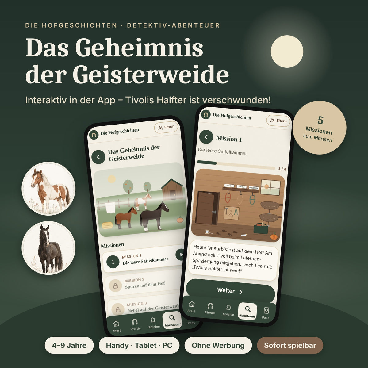 Das Geheimnis der Geisterweide – interaktives Detektivabenteuer in der Hofgeschichten-App auf dem Handy