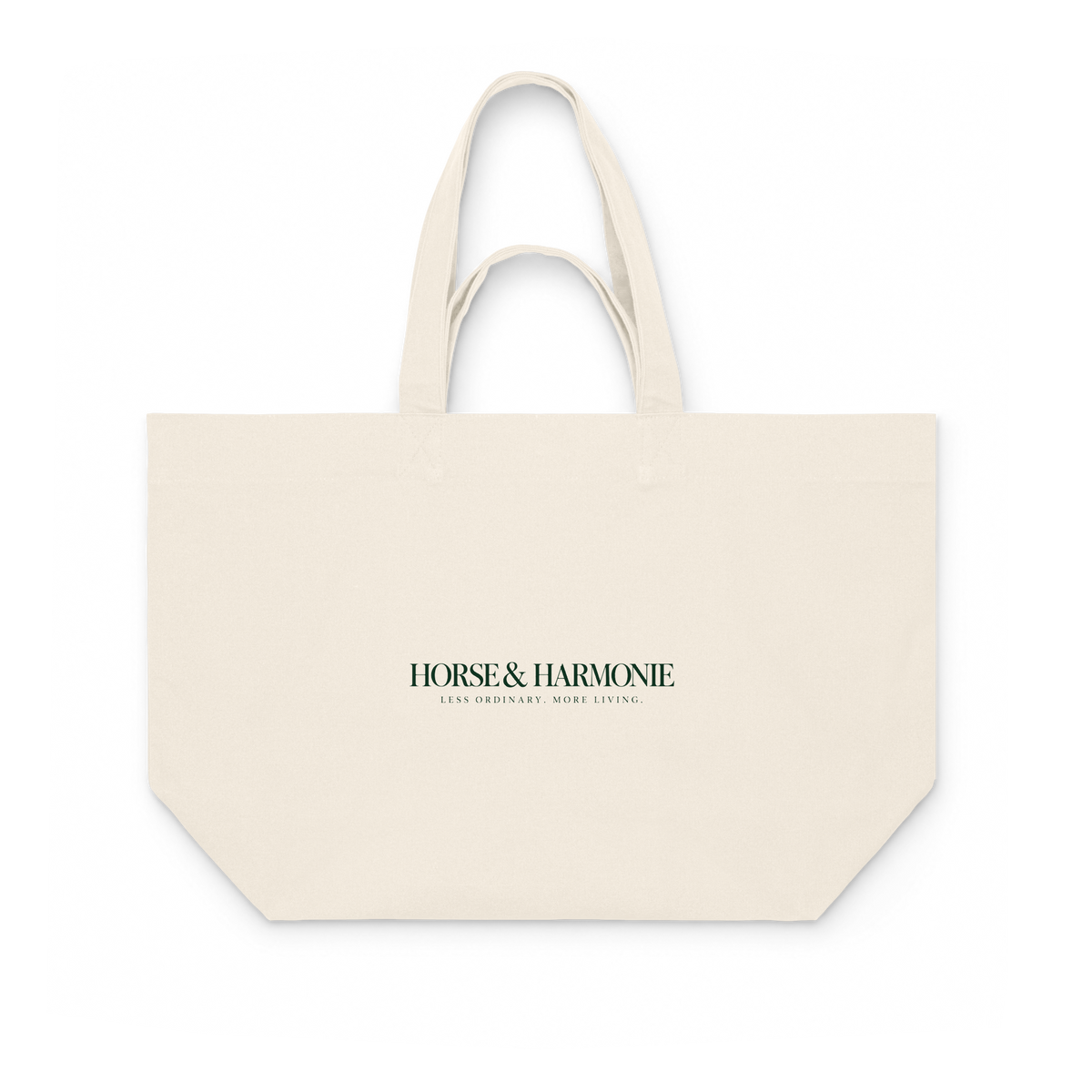 Canvas Shopping Bag in Natur aus recycelter Baumwolle mit langen und kurzen Henkeln, Vorderansicht – Horse & Harmonie